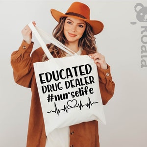 Educated Drug Dealer Nurse Life Tote Bag, Super Hero Nurse Tote Bag, Nurse Gift Tote Bag, Comic Nurse Tote Bag, Nursing Tote Bag, Nurse Bag image 4