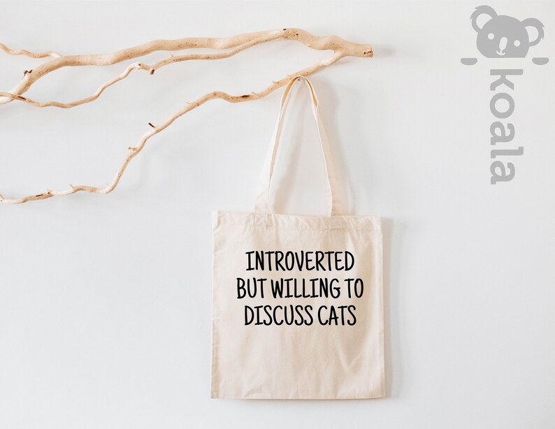 Introverted But Willing To Discuss Cat Tote Bag, Introvert Tote Bag, Cat Lover Tote Bag, Cat Mom Tote Bag, Cat Lover Gift, Gift for Mom image 1