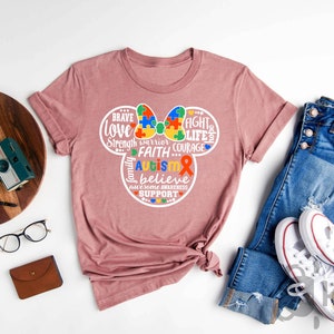 Autism Minnie Mouse Shirt, Faith Courage Shirt, Disney Autism Mom Shirt, Autism Teacher Shirt, Autism Support, Autism Awareness Gifts, Brave
