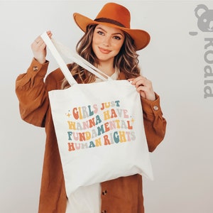 Bolso de mano inspirador, Las niñas sólo quieren tener bolsa de mano de derechos fundamentales, Igualdad de mujeres, Igualdad racial, Bolsa de mano de derechos LGBT, Tote retro imagen 4