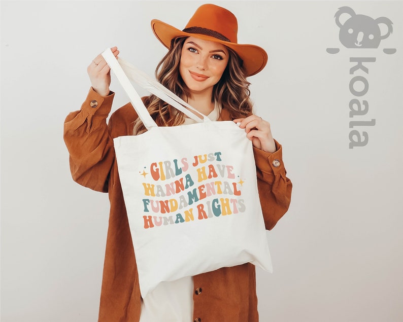 Bolso de mano inspirador, Las niñas sólo quieren tener bolsa de mano de derechos fundamentales, Igualdad de mujeres, Igualdad racial, Bolsa de mano de derechos LGBT, Tote retro imagen 4