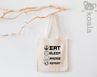 Eat Sleep Anime Repeat Tote Bag, Anime Tote Bag, Anime Otaku Tote Bag, Gift for Anime Lover, Gift for Anime Fan, Cool Anime Tote Bag