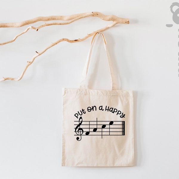 Put on a Happy Face Tote Bag, Music Tote Bag Gift, Music Lover Tote Bag, Funny Graphic, Women Gifts, Girl Teen Tote Bag,Funny Music Tote Bag