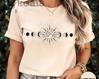 Celestial Lunar Phase Shirt, Boho Moon Astronomy Apparel, Spiritual Moon Shirt, Moon Phase Shirt, Boho Mystical Lunar Cycle Shirt