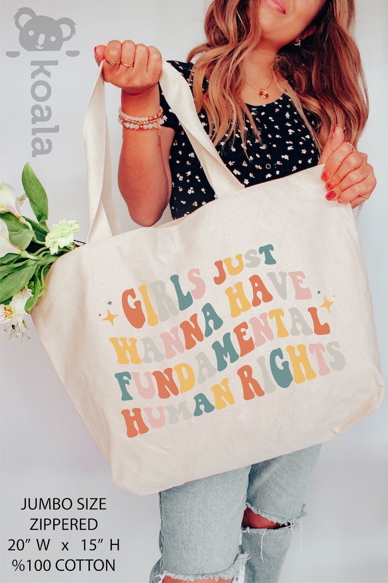 Bolso de mano inspirador, Las niñas sólo quieren tener bolsa de mano de derechos fundamentales, Igualdad de mujeres, Igualdad racial, Bolsa de mano de derechos LGBT, Tote retro imagen 2