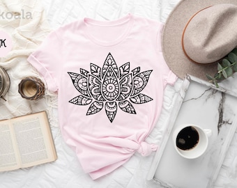 Chemise mandala lotus, chemise mandala, chemise lotus, chemise à fleurs, chemise de yoga, chemise minimaliste, chemise fleur de lotus, cadeau pour elle, motif lotus