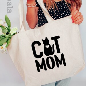 Sac fourre-tout pour maman chat, sac fourre-tout personnalisé pour maman chat, sac fourre-tout pour la fête des mères, sac fourre-tout pour maman chat, cadeau pour amoureux des chats, cadeau pour elle, sac fourre-tout pour amoureux des animaux de compagnie image 2