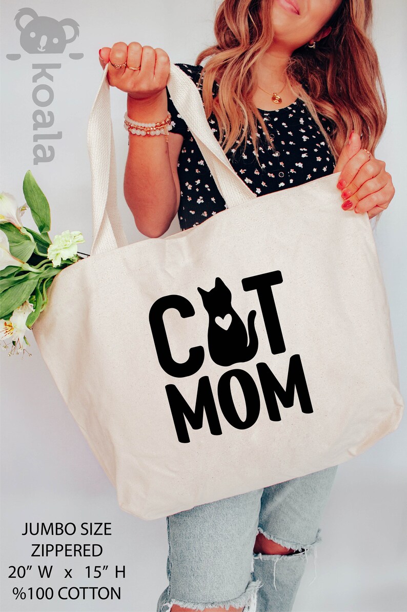 Sac fourre-tout pour maman chat, sac fourre-tout personnalisé pour maman chat, sac fourre-tout pour la fête des mères, sac fourre-tout pour maman chat, cadeau pour amoureux des chats, cadeau pour elle, sac fourre-tout pour amoureux des animaux de compagnie image 2