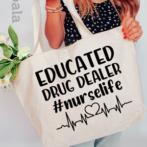 Educated Drug Dealer Nurse Life Tote Bag, Super Hero Nurse Tote Bag, Nurse Gift Tote Bag, Comic Nurse Tote Bag, Nursing Tote Bag, Nurse Bag image 2