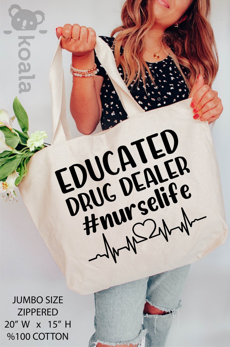 Educated Drug Dealer Nurse Life Tote Bag, Super Hero Nurse Tote Bag, Nurse Gift Tote Bag, Comic Nurse Tote Bag, Nursing Tote Bag, Nurse Bag image 2