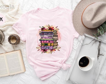 Cute Flower Shirts, Books With Flowers Shirt, Librarian Shirt, Floral Book T-Shirt, Bookworm Shirt, Minimalist Reading Book Shirt, Bookworm