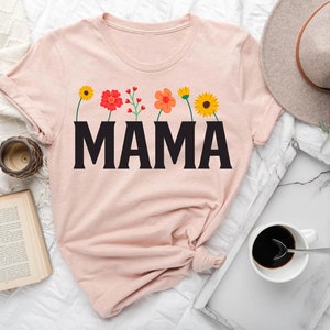 Mama Shirt, Comfort Colors Mama Embroidered Fall Floral Applique Short Sleeve Shirt, Simple Mama Top, Gift for Mom, Personalized Mama Shirt