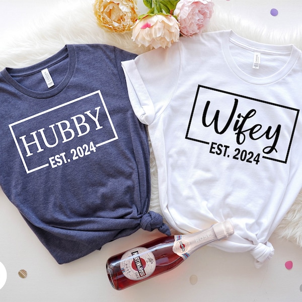 Hubby Wifey Shirts, Honeymoon Shirt, Just Married Shirt, Wedding Party Shirt, Engagement Shirt, Wedding Shirts, Bridal Gift Engagement