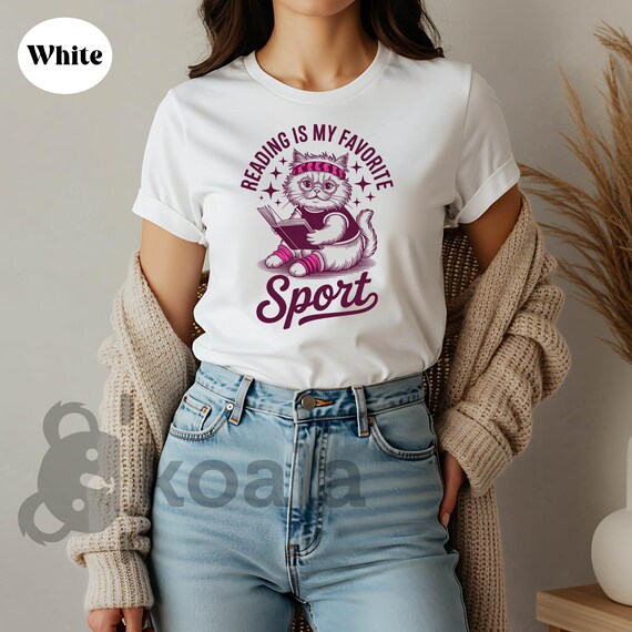 Reading Is My Favorite Sport Shirt, Retro Book Lover Shirt, Cozy Reader Shirt, Librarian Shirt, Cute Cat Kitten, Gift for Her, Book Shirt