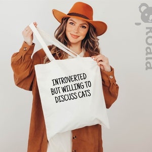 Introverted But Willing To Discuss Cat Tote Bag, Introvert Tote Bag, Cat Lover Tote Bag, Cat Mom Tote Bag, Cat Lover Gift, Gift for Mom image 4