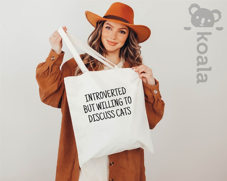 Introverted But Willing To Discuss Cat Tote Bag, Introvert Tote Bag, Cat Lover Tote Bag, Cat Mom Tote Bag, Cat Lover Gift, Gift for Mom image 4
