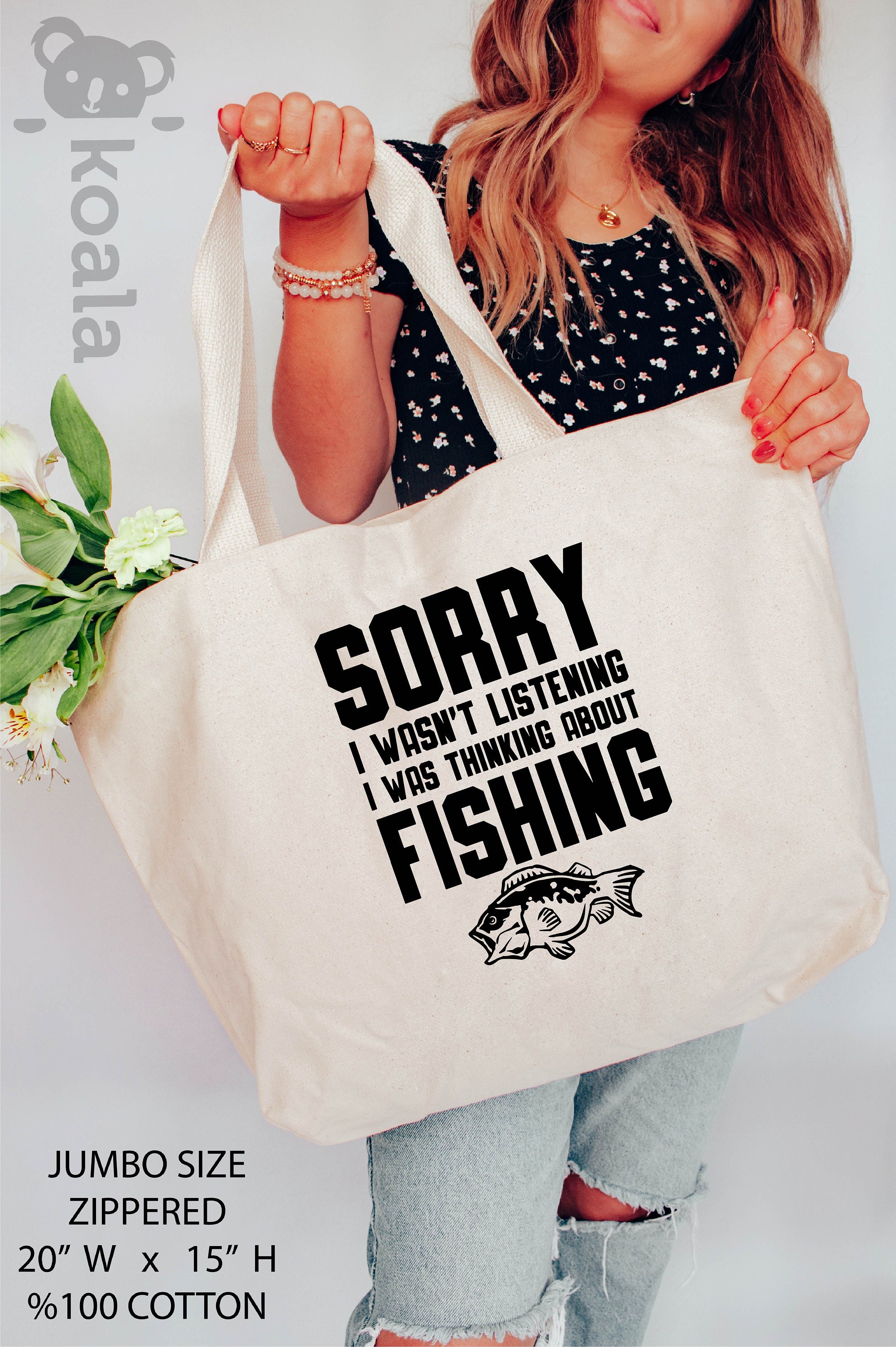 Avid Fisherman's Tote Bag, Cute Fishing Hooked Tote, Bright