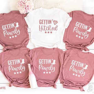 Getting Hitched Shirt, Getting Rowdy Shirt, Bachelorette Party, Bride Team Shirts, Bride Gift, Wedding T-Shirts, Bridal Gift, Wedding Gift