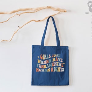 Bolso de mano inspirador, Las niñas sólo quieren tener bolsa de mano de derechos fundamentales, Igualdad de mujeres, Igualdad racial, Bolsa de mano de derechos LGBT, Tote retro imagen 6
