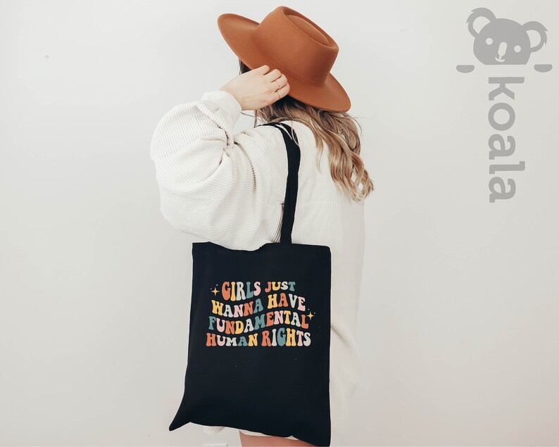 Bolso de mano inspirador, Las niñas sólo quieren tener bolsa de mano de derechos fundamentales, Igualdad de mujeres, Igualdad racial, Bolsa de mano de derechos LGBT, Tote retro imagen 3