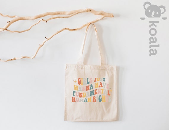 Inspirational Tote Bag, Girls Just Wanna Have Fundamental Rights Tote Bag, Women Equality, Racial Equality, LGBT Rights Tote Bag, Retro Tote