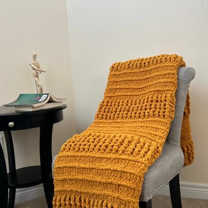here and there burnt mustard crochet afghan