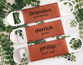 Custom Bottle Opener, Groomsmen Gift Bottle Opener, Bartender Opener, Beer Bottle Opener, Personalized Leatherette Bottle Opener