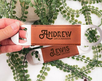 Custom Bottle Opener, Groomsmen Gift Bottle Opener, Bartender Opener, Beer Bottle Opener, Personalized Leatherette Bottle Opener