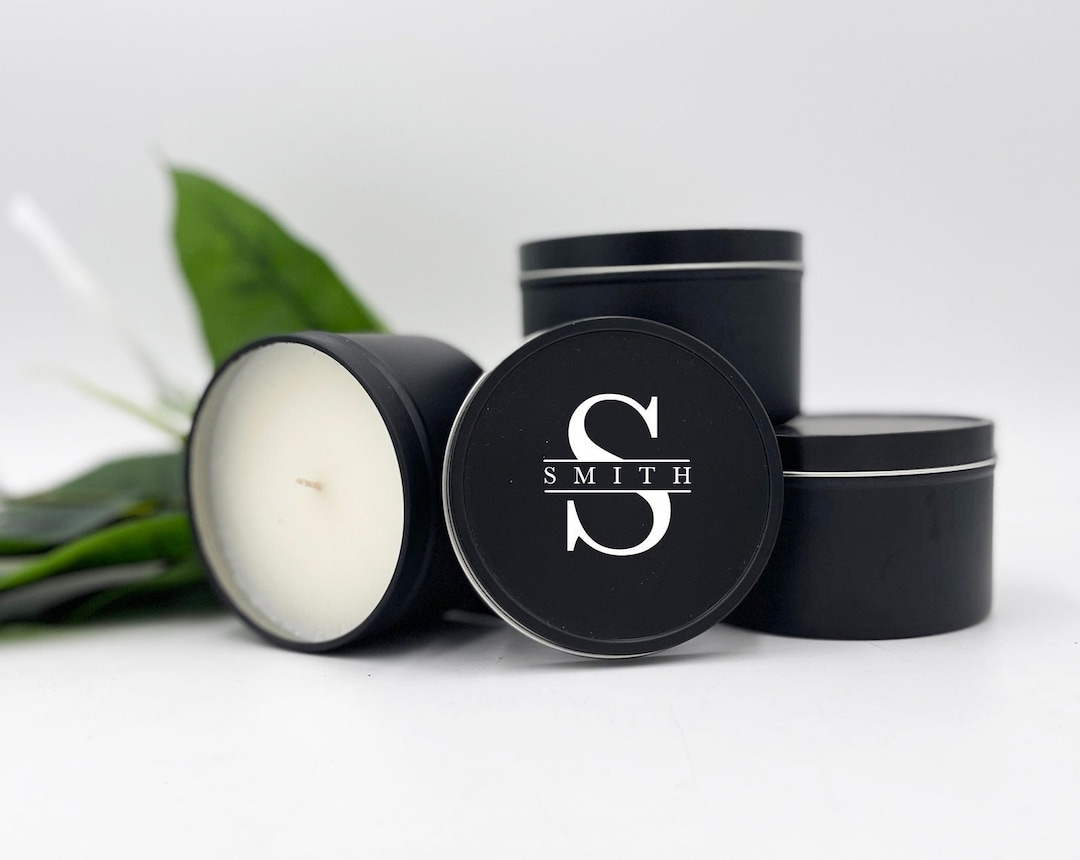 Personalized Candle in Black Metal Tin Jar for Home Scented, Customized ...