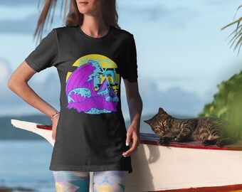 Vaporwave The Great Wave off Kanagawa Shirt | Ukiyo-e Art T-shirt | Mt. Fuji Vaporwave Tee | Dolphin Anime Aesthetic Design Large Sizes