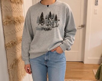 Vintage 90s Northern Reflections Sweatshirt with Nature Scene Graphic Size Large