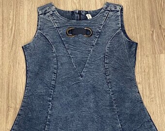 VINTAGE Lancome Blue Denim Cotton Sleeveless Summer Dress |  Modern US Size Small