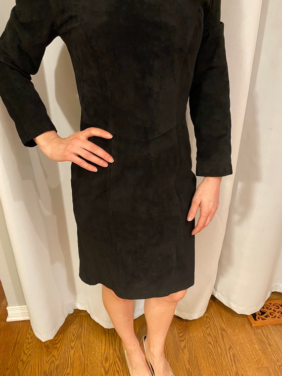 VINTAGE 100% Genuine Leather Black Mini Dress | V… - image 8