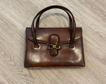 VINTAGE Walnut Brown Italian Leather Purse Handbag