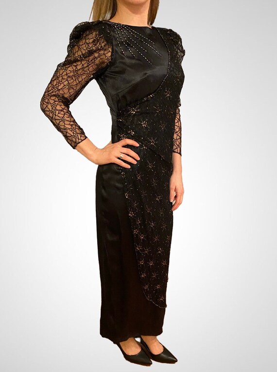 Vintage Black and Gold Satin Dress With Printed Lace Overlay Size XS - Etsy  Finland