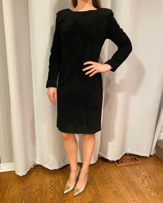 VINTAGE 100% Genuine Leather Black Mini Dress | V… - image 1