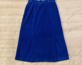 Vintage 1990s Blue Corduroy High Waisted Midi Skirt (Size Small)