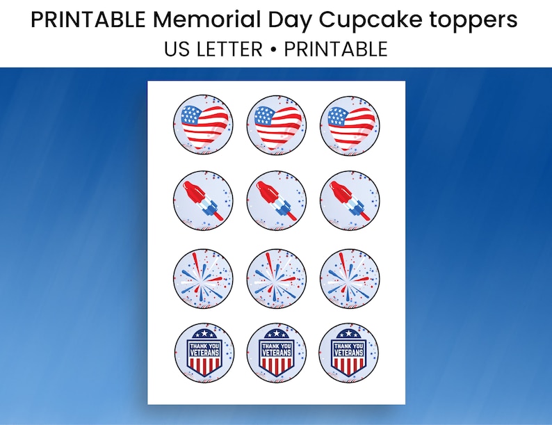 Memorial Day Printable Cupcake Topper W/ 4 Designs - Etsy