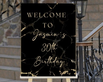 Black and Gold Marble Welcome Sign Luxury | Birthday Welcome Sign | Wedding Welcome Sign |Baby Shower Sign | Printable Instant Download