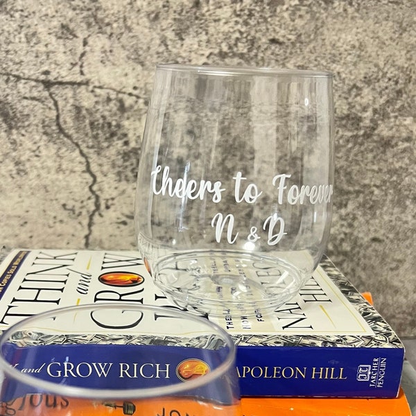 Unbreakable & Crystal Clear Plastic Wine Glasses | Stackable | Customized Stemless Wine Glass | Personalized Wine Glass | Wedding | Brides