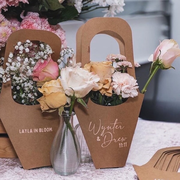 pour bouquets de fleurs avec anse Bloom Bar | Sac à fleurs | Cône de fleurs | Pochette fleurie | Mariage | Baby Shower | Remise des diplômes | Fête | OUVRIR LE SAC AU FOND