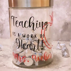 Personalized TEACHER APPRECIATION DESK glass jar | Candy Jar| Teacher Gifts | Customizable Teacher Candy Jar |