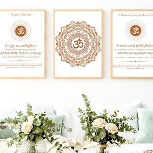 Set of 3 Mantra Prints | Gayatri Mantra, Mahamrityunjaya Mantra | Mantra for Daily Prayers | Indian Home Decor | DIGITAL DOWNLOAD