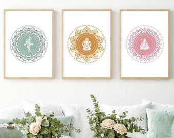 Krishna, Ganesha, Shiva Print Set with Chanting Mantra | Spiritual Hindu Gods Mandala Set  | Living Room Decor | Printable Digital Art