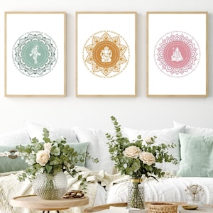 Krishna, Ganesha, Shiva Print Set with Chanting Mantra | Spiritual Hindu Gods Mandala Set  | Living Room Decor | Printable Digital Art