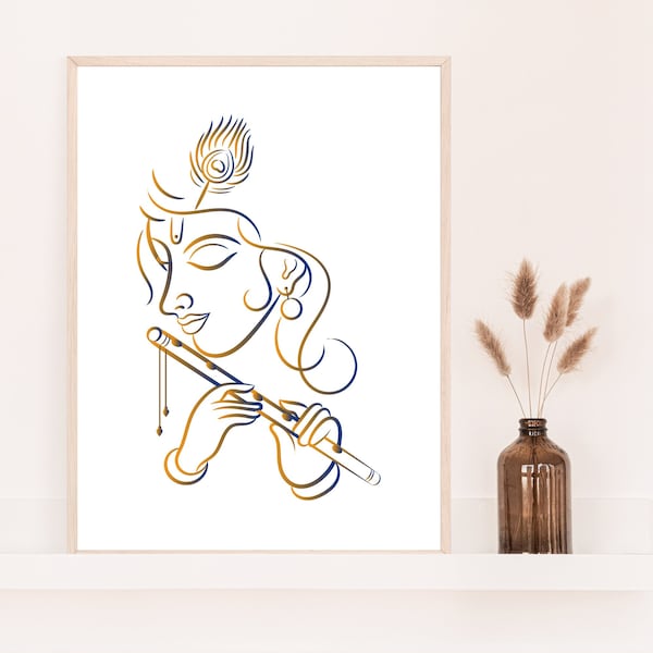 Simple and Elegant Lord Krishna Print | Housewarming Gift | Living Room Décor | Digital Printable Art