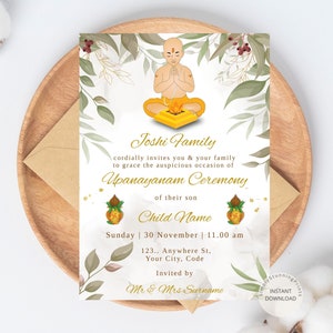 Upanayanam Einladungskarte | Janoi Zeremonie einladen | Yagnopavit Sanskar Einladung | Schritt Zeremonie einladen | DIGITALER DOWNLOAD