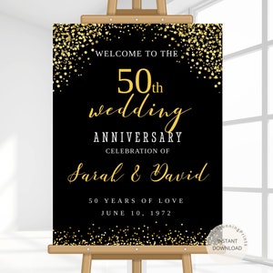 Black Gold Wedding Anniversary Welcome Sign | 50th Wedding Anniversary Sign | Anniversary Decoration | Digital Download Editable Template
