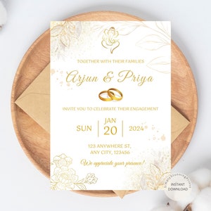 Convite de noivado indiano simples e elegante | Convite para festa de noivado | Convite para cerimônia de anel | Convite eletrônico | DOWNLOAD DIGITAL
