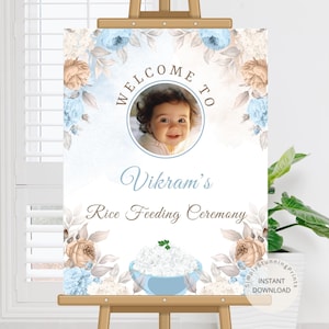 Cerimonia di alimentazione del riso Cartello di benvenuto Ragazzo / Cartello di decorazione per l'alimentazione del riso / Cartello di benvenuto di Annaprashan / Poster di benvenuto di Pasni / Download digitale